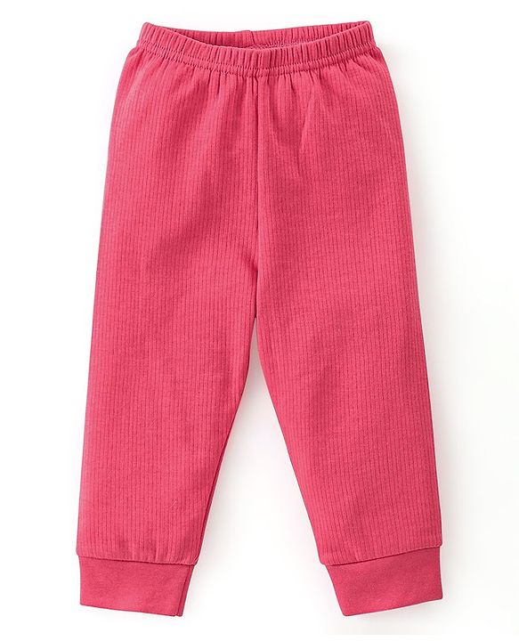 Babyhug Cotton Full Sleeves Pullover Vest & Pant Solid Color Thermal Wear  - Coral