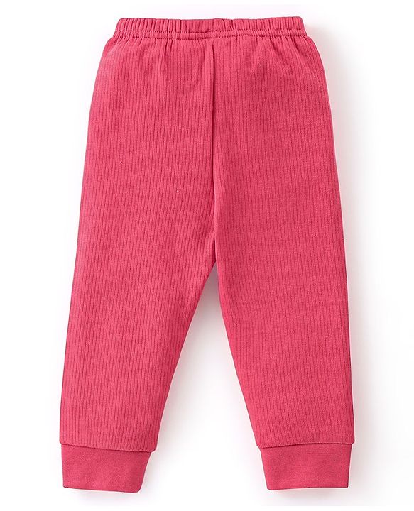 Babyhug Cotton Full Sleeves Pullover Vest & Pant Solid Color Thermal Wear  - Coral