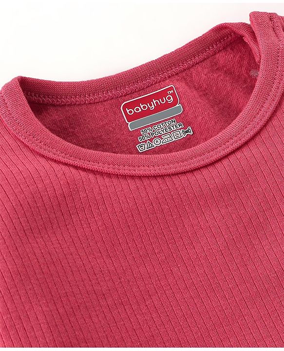 Babyhug Cotton Full Sleeves Pullover Vest & Pant Solid Color Thermal Wear  - Coral