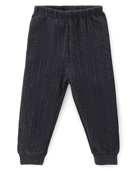 Babyhug Cotton Full Sleeves Front Open Thermal Vest And Leggings- Dark Grey