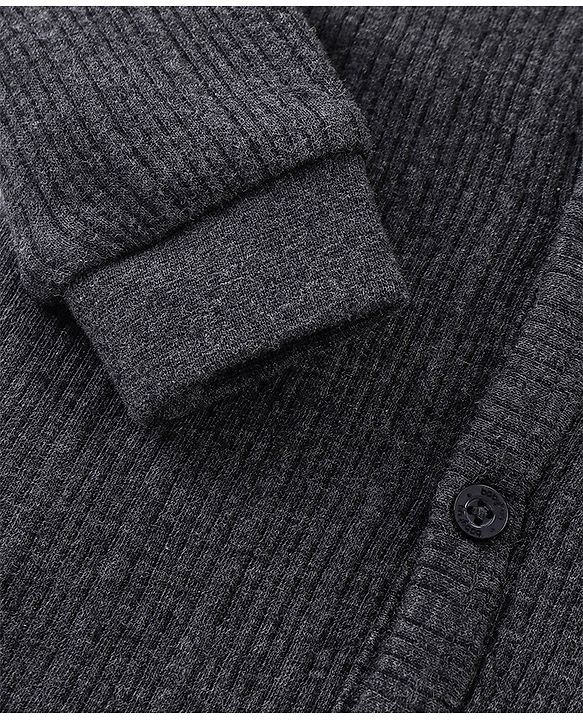 Babyhug Cotton Full Sleeves Front Open Thermal Vest And Leggings- Dark Grey