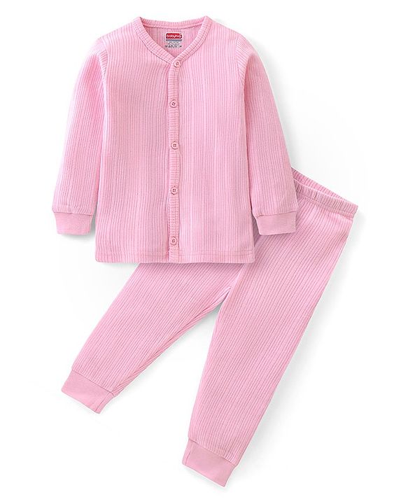 Babyhug Cotton Full Sleeves Front Open Thermal Vest And Leggings- Pink