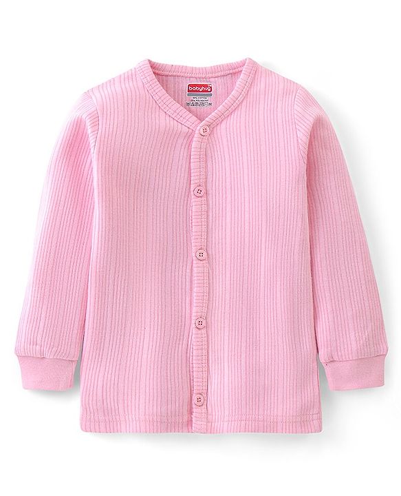 Babyhug Cotton Full Sleeves Front Open Thermal Vest And Leggings- Pink