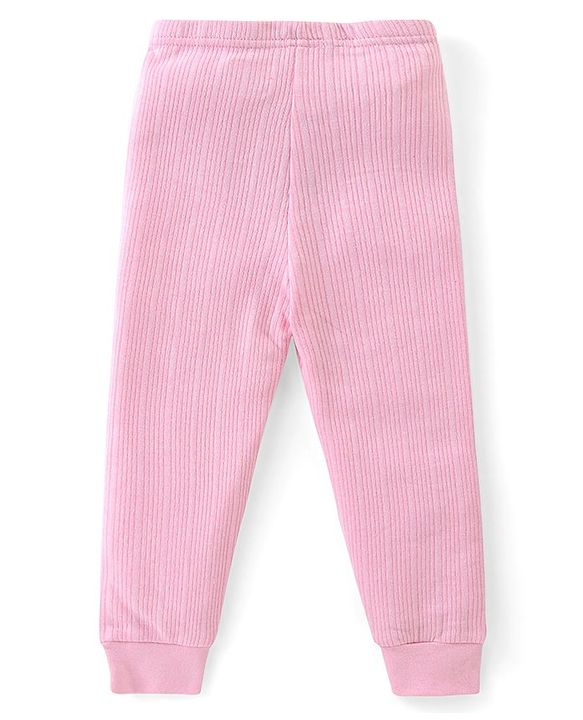 Babyhug Cotton Full Sleeves Front Open Thermal Vest And Leggings- Pink