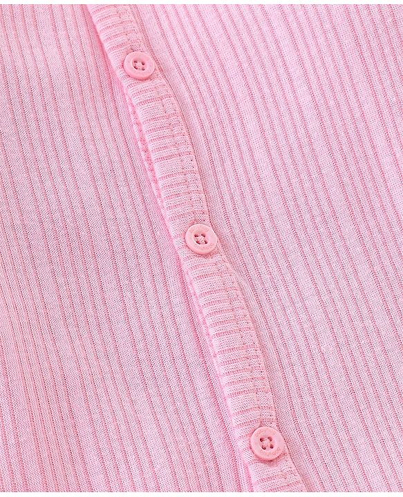 Babyhug Cotton Full Sleeves Front Open Thermal Vest And Leggings- Pink