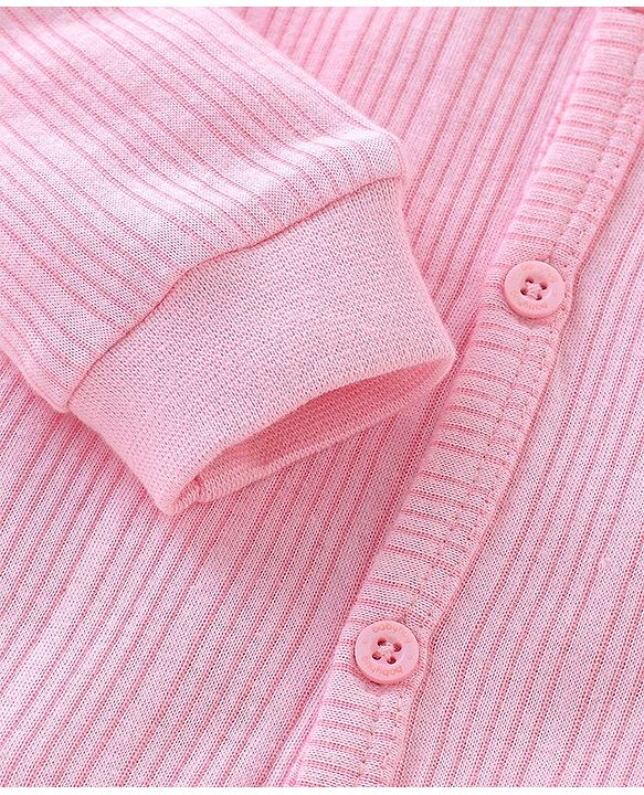 Babyhug Cotton Full Sleeves Front Open Thermal Vest And Leggings- Pink