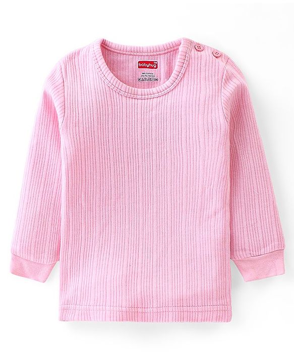 Babyhug Cotton Full Sleeves Solid Color Vest Pullover & Bottom Thermal Wear Combo Pack Of 3 -Pink