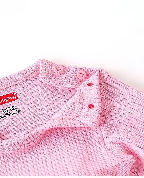 Babyhug Cotton Full Sleeves Solid Color Vest Pullover & Bottom Thermal Wear Combo Pack Of 3 -Pink