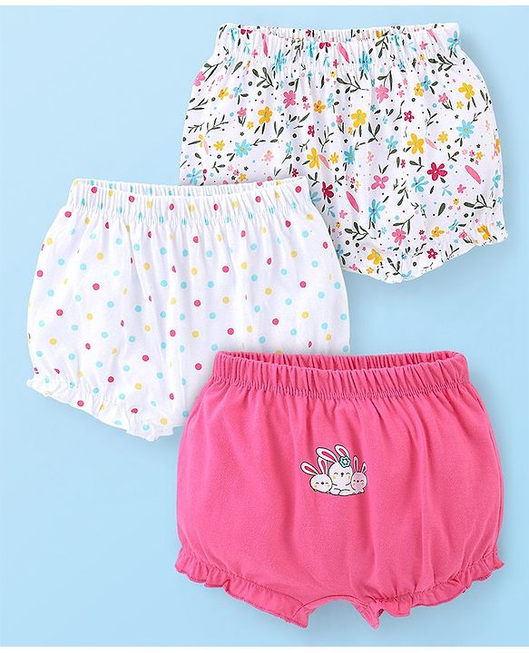 Babyhug 100% Cotton Floral Printed Bloomer  Pack of 3 - Multicolor