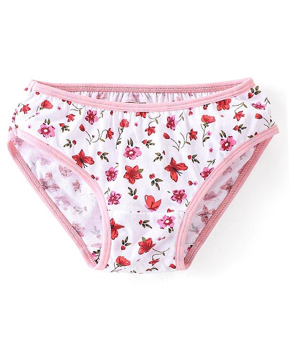 Babyhug 100% Cotton Knit Floral Printed Panties Pack of 3 - Pink & White