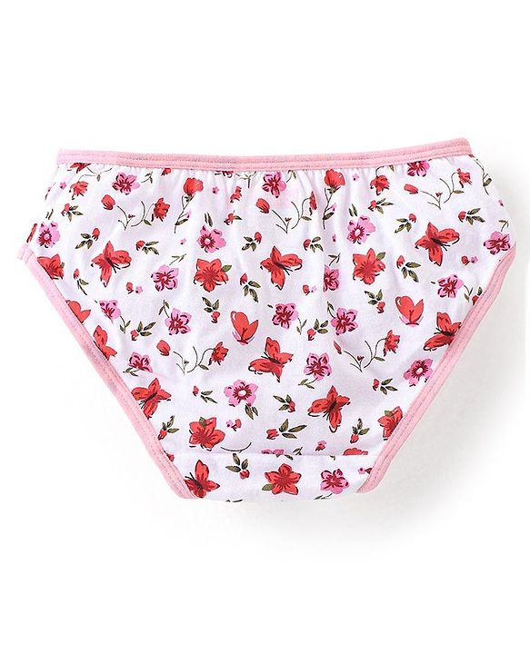 Babyhug 100% Cotton Knit Floral Printed Panties Pack of 3 - Pink & White