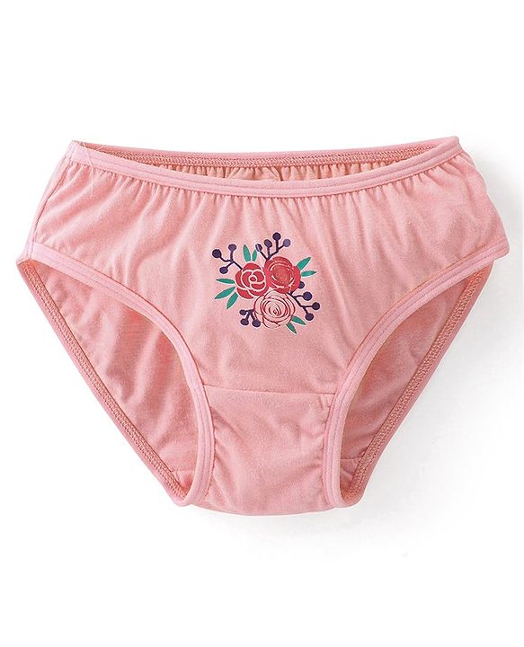 Babyhug 100% Cotton Knit Floral Printed Panties Pack of 3 - Pink & White