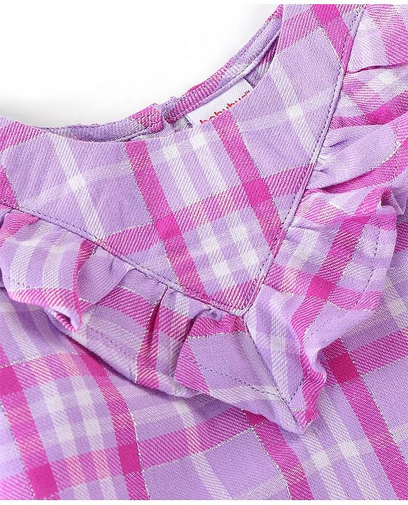 Babyhug 100% Cotton Woven Lurex Full Sleeves Checks with Frill Detailing Top - Lilac