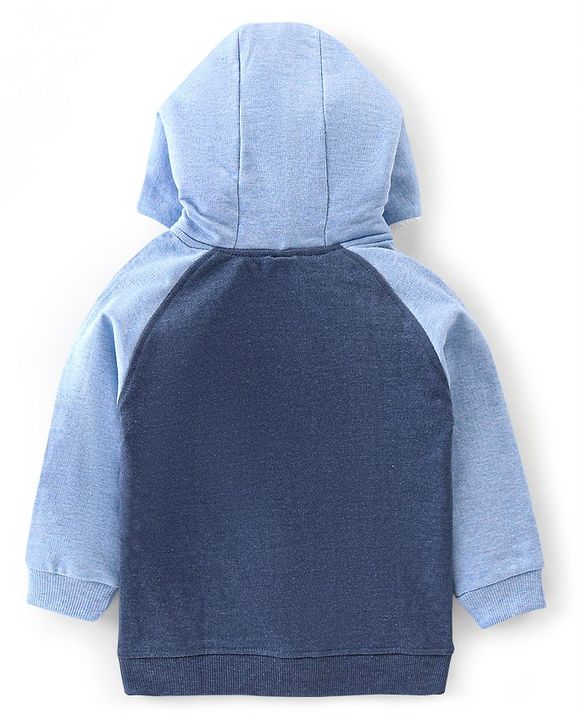 Babyhug Cotton Knit Full Sleeves Sweat Jacket With Bear Print - Grey & Blue