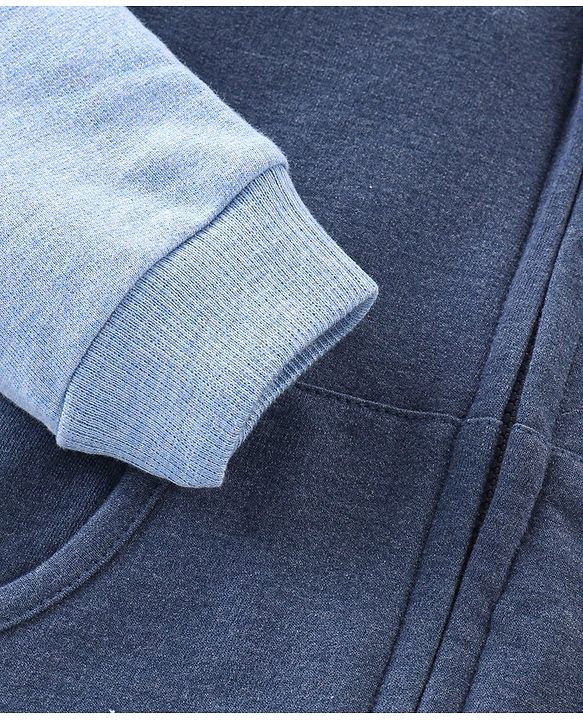Babyhug Cotton Knit Full Sleeves Sweat Jacket With Bear Print - Grey & Blue