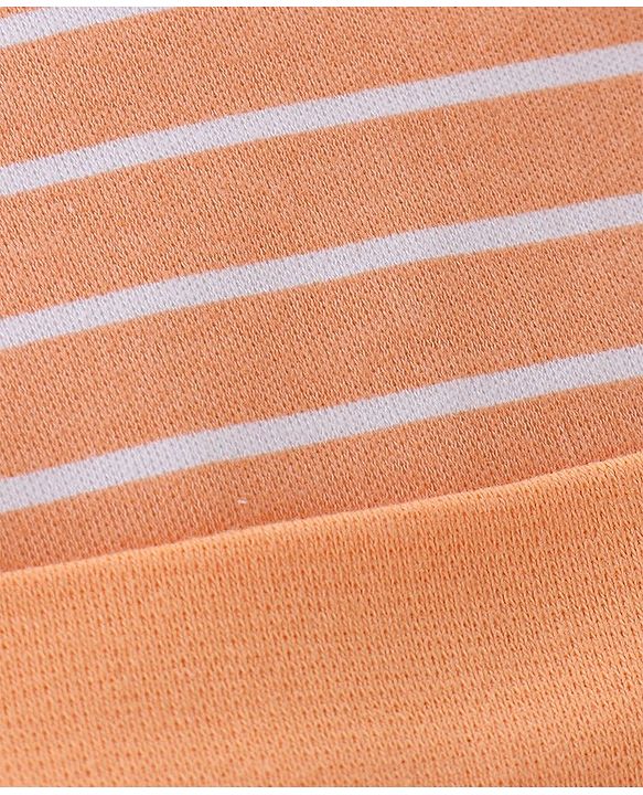 Babyhug 100% Cotton Knit Striped Cap White & Orange - Diameter 10.5 cm