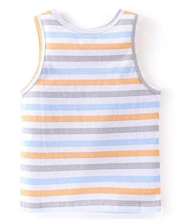 Babyhug 100 % Cotton Sleeveless Striped Camping Printed Sando Pack of 3  - Blue & Yellow