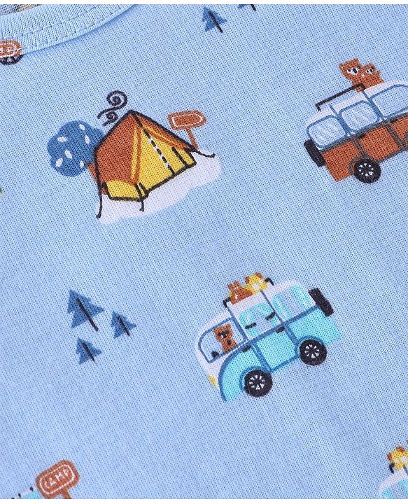 Babyhug 100 % Cotton Sleeveless Striped Camping Printed Sando Pack of 3  - Blue & Yellow