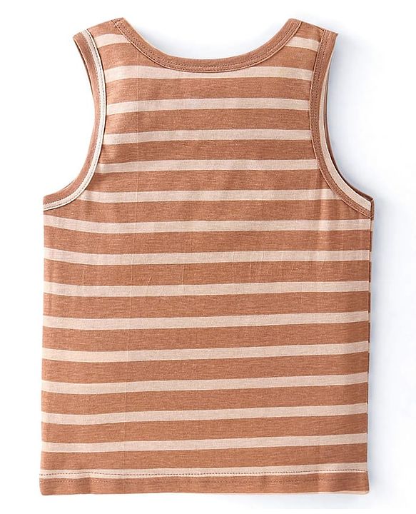 Babyhug 100% Cotton Single Jersey Knit Sando Stripes & Teddy Print Pack of 3 - Brown Navy Blue & Red