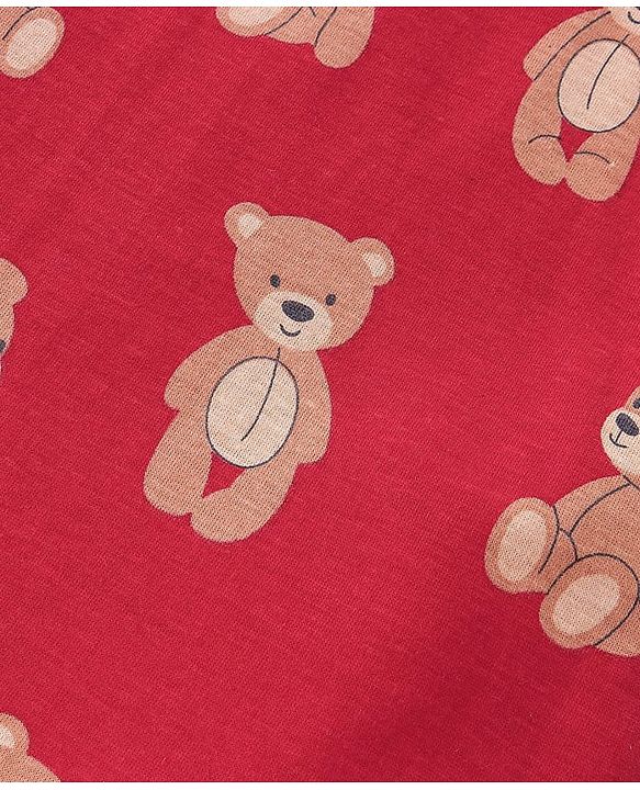 Babyhug 100% Cotton Single Jersey Knit Sando Stripes & Teddy Print Pack of 3 - Brown Navy Blue & Red