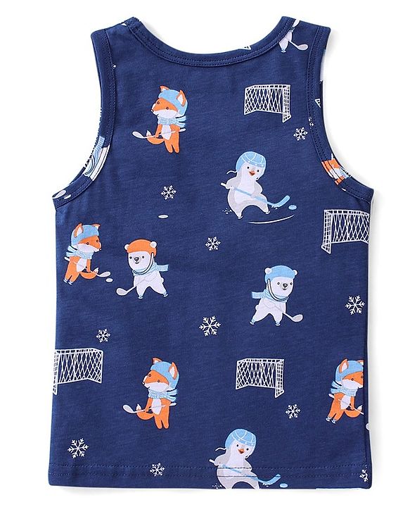 Babyhug 100% Cotton Knit Sando Penguin Print Pack of 3 - Multicolour