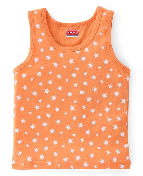 Babyhug 100% Cotton Single Jersey Knit Sleeveless Vests Stripes & Star Print Pack of 3 - Blue & Orange