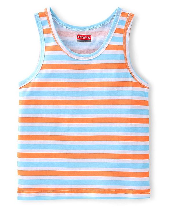 Babyhug 100% Cotton Single Jersey Knit Sleeveless Vests Stripes & Star Print Pack of 3 - Blue & Orange
