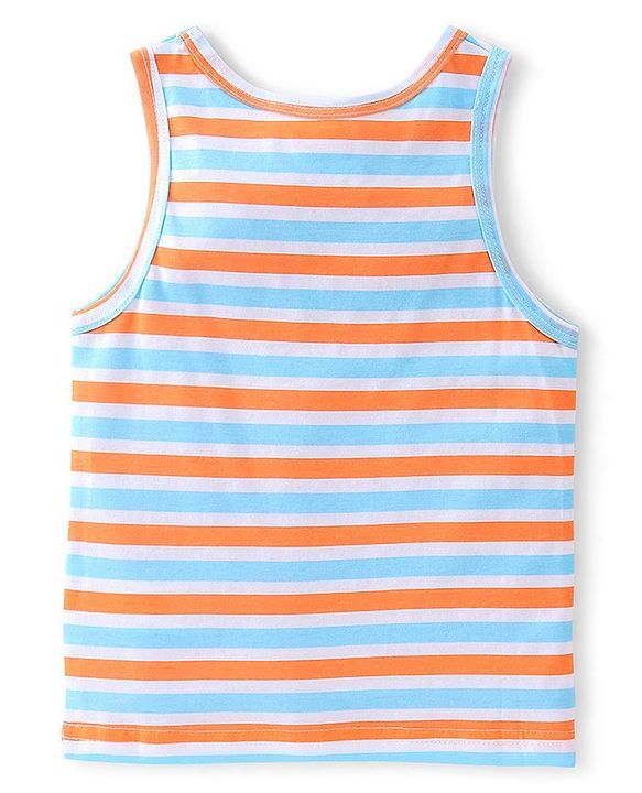 Babyhug 100% Cotton Single Jersey Knit Sleeveless Vests Stripes & Star Print Pack of 3 - Blue & Orange