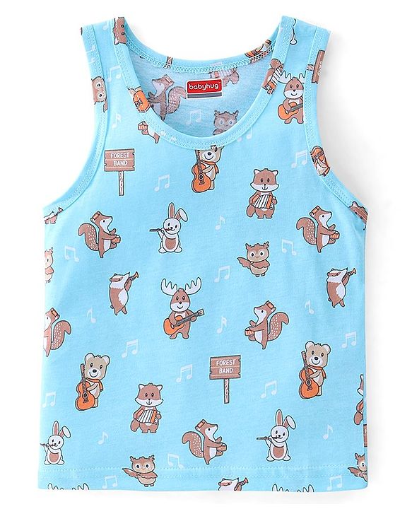 Babyhug 100% Cotton Single Jersey Knit Sleeveless Vests Stripes & Star Print Pack of 3 - Blue & Orange