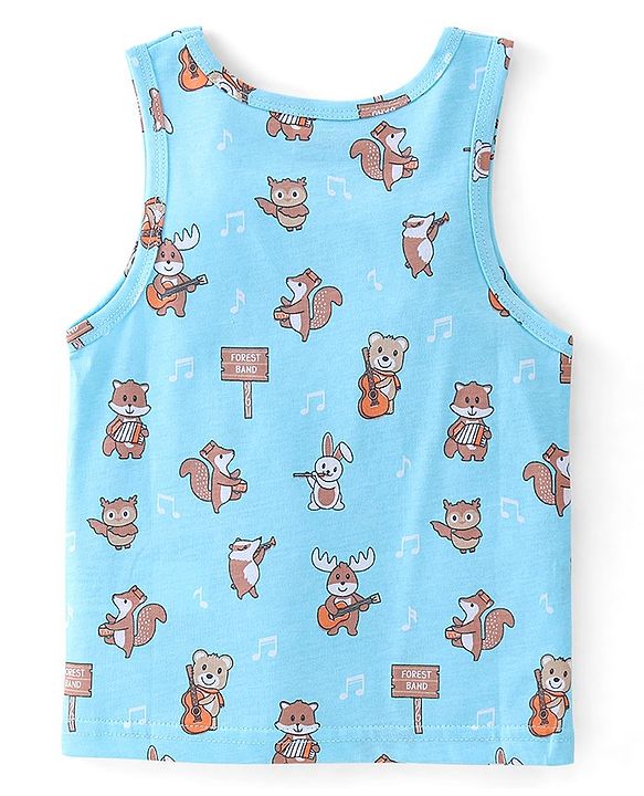 Babyhug 100% Cotton Single Jersey Knit Sleeveless Vests Stripes & Star Print Pack of 3 - Blue & Orange