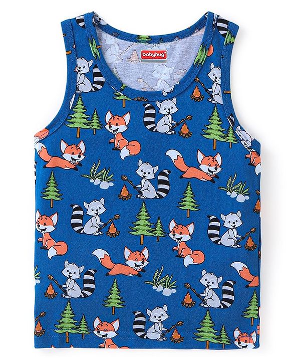 Babyhug 100% Cotton Knit Sleeveless Sando Fox Print Pack of 3 - Multicolour