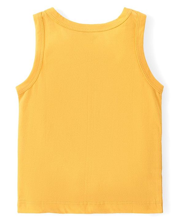 Babyhug 100% Cotton Sleeveless Sando Vests Stripes & Bear Print Pack of 3- Blue & Yellow