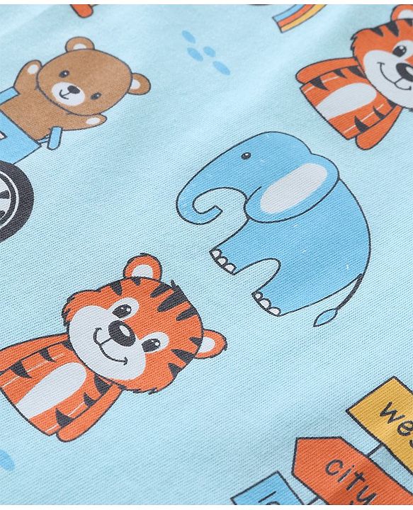 Babyhug 100% Cotton Sleeveless Sando Vests Stripes & Bear Print Pack of 3- Blue & Yellow