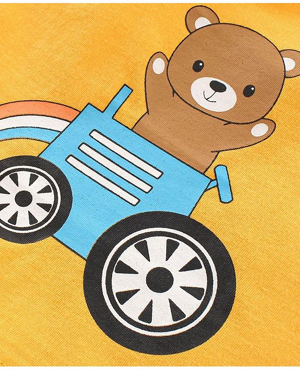 Babyhug 100% Cotton Sleeveless Sando Vests Stripes & Bear Print Pack of 3- Blue & Yellow