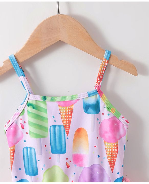 Babyhug Sleeveless Frock Swimsuit Ice Cream Print - Pink