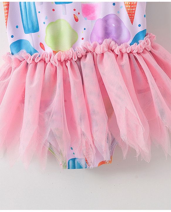 Babyhug Sleeveless Frock Swimsuit Ice Cream Print - Pink