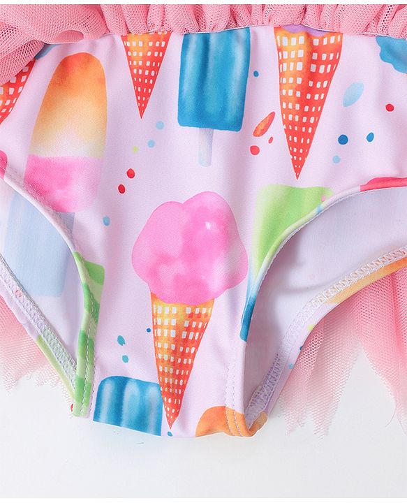 Babyhug Sleeveless Frock Swimsuit Ice Cream Print - Pink