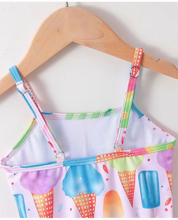 Babyhug Sleeveless Frock Swimsuit Ice Cream Print - Pink