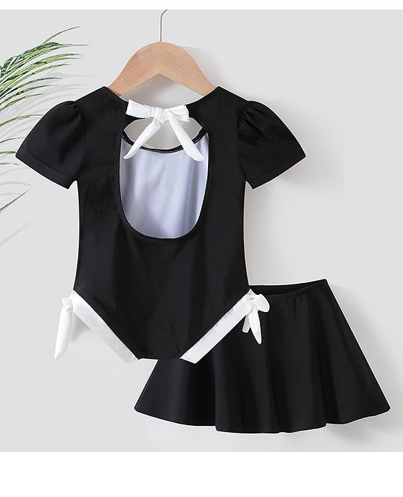 Babyhug Half Sleeves Frock Swimsuit - Black