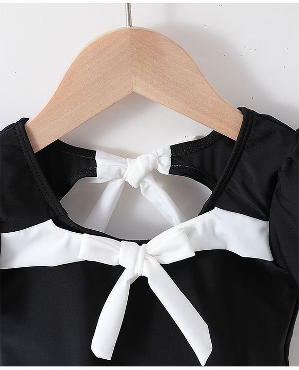 Babyhug Half Sleeves Frock Swimsuit - Black
