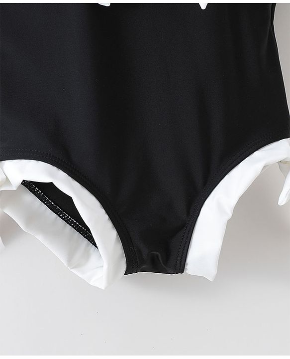 Babyhug Half Sleeves Frock Swimsuit - Black