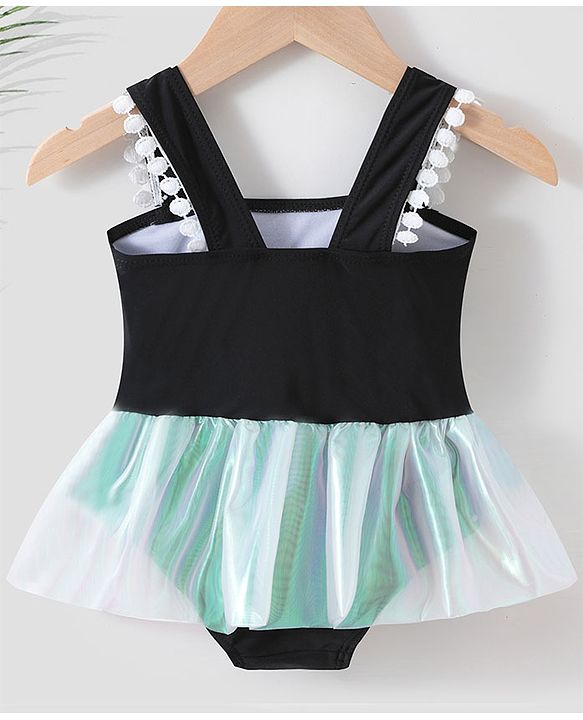 Babyhug Sleeveless Frock Swimsuit Bow Appliques -Black