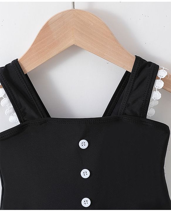 Babyhug Sleeveless Frock Swimsuit Bow Appliques -Black