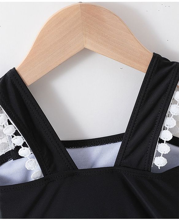 Babyhug Sleeveless Frock Swimsuit Bow Appliques -Black
