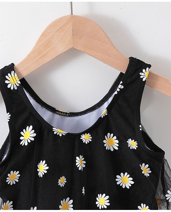 Babyhug Sleeveless Frock Swimsuit with Shorts Floral Print - Black