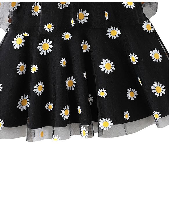 Babyhug Sleeveless Frock Swimsuit with Shorts Floral Print - Black