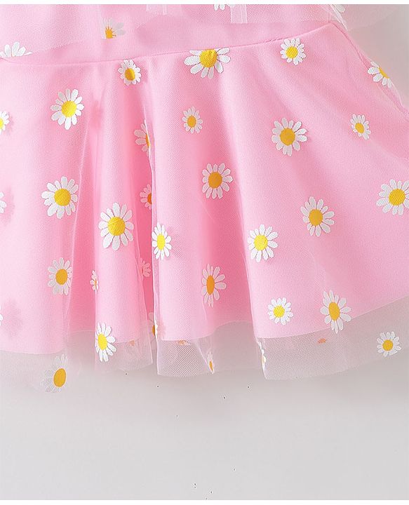 Babyhug Sleeveless Frock Swimsuit with Shorts Floral Print - Pink