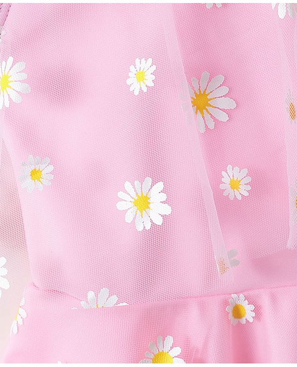 Babyhug Sleeveless Frock Swimsuit with Shorts Floral Print - Pink