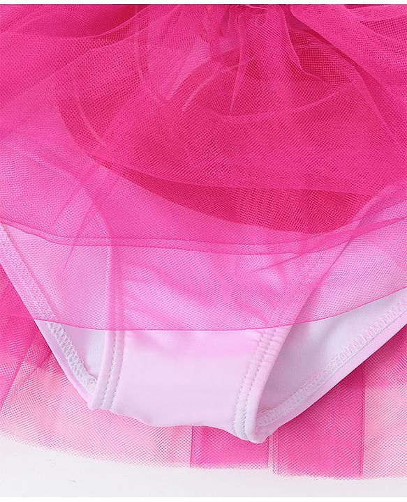 Babyhug Sleeveless Frock Swimsuit with Cap Flamingo Print - Pink