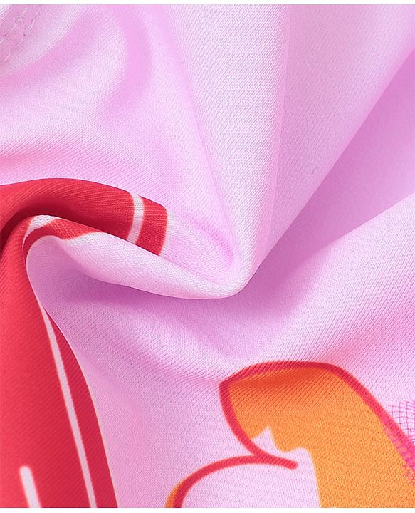 Babyhug Sleeveless Frock Swimsuit with Cap Flamingo Print - Pink